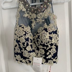 Navy Blue and Gold Formal Dress